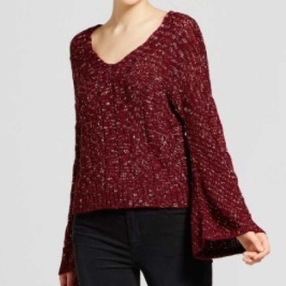 Alley & Gabby  Cable Bell Sleeve V-Neck Sweater S